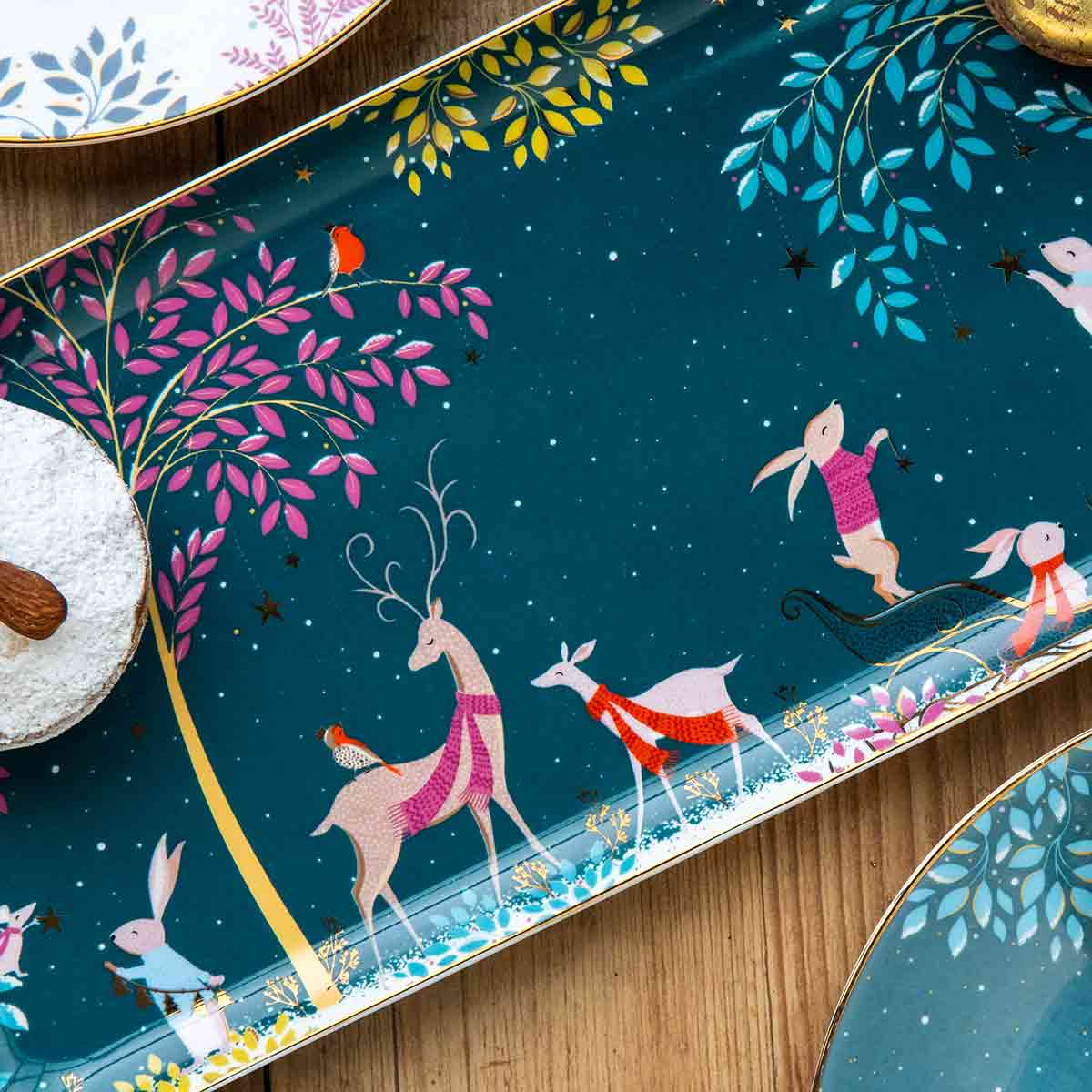 Sara Miller Woodland Tales Sandwich Tray, Deer & Robin image number null